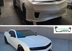 Chevrolet Camaro wrapped in 3M 1080-SP10 Satin Pearl White