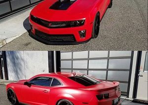 Chevrolet Camaro wrapped in Avery SW900-438 Satin Carmine Red