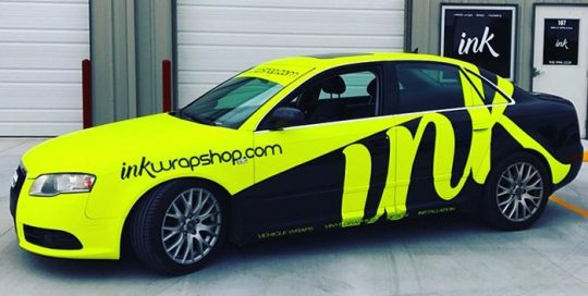 Audi wrapped in 3M 1080-VCW17076 Satin Neon Fluorescent Yellow and 1080-M12 Matte Black