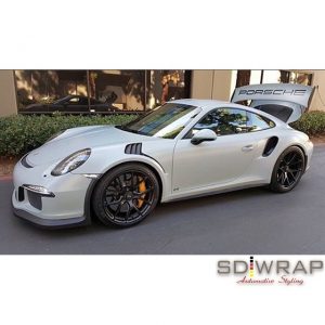 Porsche wrapped in 3M 1080-S51 Satin Battleship Gray