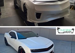 Chevrolet Camaro wrapped in 3M 1080-SP10 Satin Pearl White