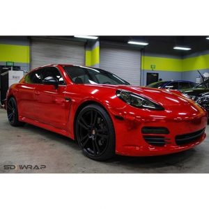 Porsche Panamera wrapped in Avery SW900-474 Red Chrome