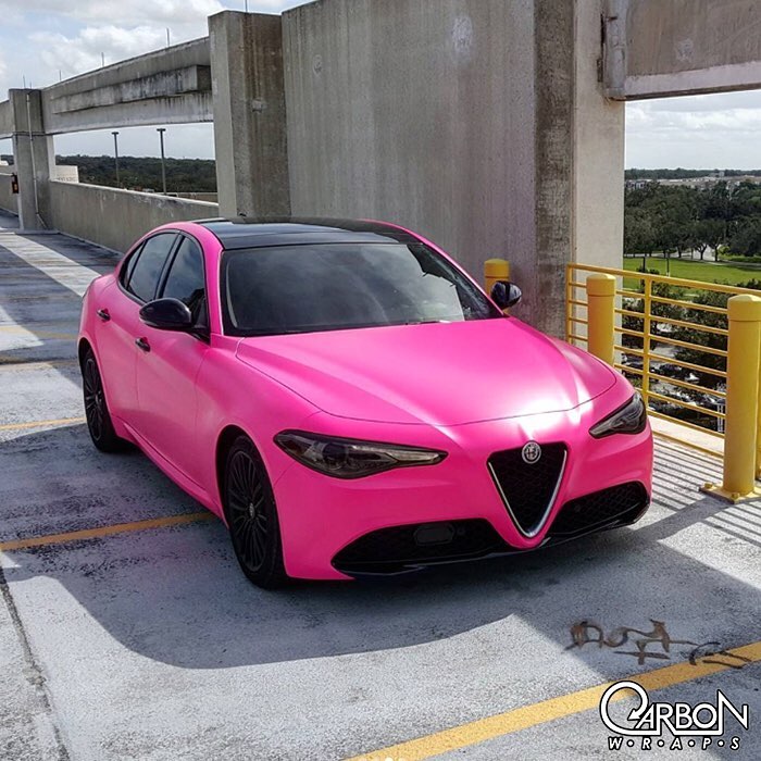 Alfa Romeo wrapped in Neon Fluorescent Pink vinyl