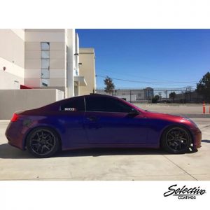 Infiniti wrapped in Avery ColorFlow Gloss Roaring Thunder Blue/Red shade shifting vinyl