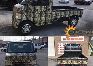 Honda wrapped in custom printed #camo on Avery 1105 EZRS vinyl