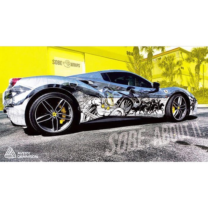 ferrari wrapped in custom printed avery sw silver chrome with 1060z