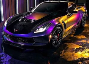 Chevrolet Corvette wrapped in ColorFlip Gloss Deep Space Blue/Bronze/Purple shade shifting vinyl