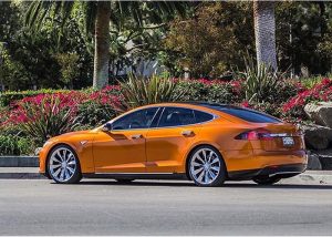 Tesla wrapped in 1080 Gloss Liquid Copper vinyl