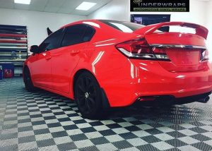 Honda Civic wrapped in 3M 1080 Gloss Hot Rod Red vinyl
