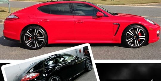 Porsche wrapped in Avery SW Carmine Red vinyl
