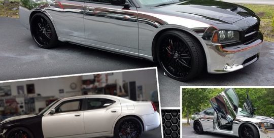 Dodge wrapped in Avery SW Chrome and Gloss Black vinyl