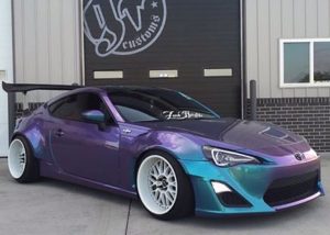 Honda Scion wrapped in Shade Shift Turquoise/Lavender vinyl