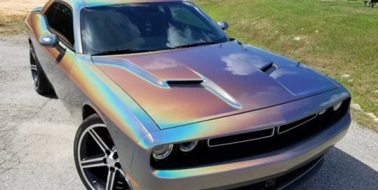 Dodge Challenger wrapped in 3M ColorFlip Gloss Psychedelic shade shifting vinyl