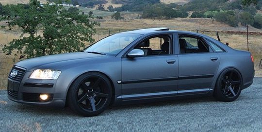Audi A8 wrapped in 1080 Matte Black vinyl