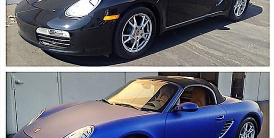 Porsche wrapped in Blue Matte Metallic vinyl