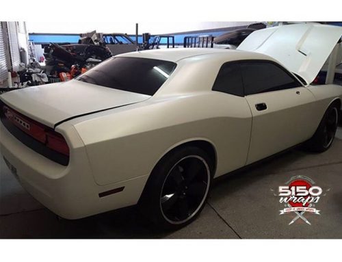 Dodge Challenger wrapped in 3M 1080-SP10 Satin Pearl White