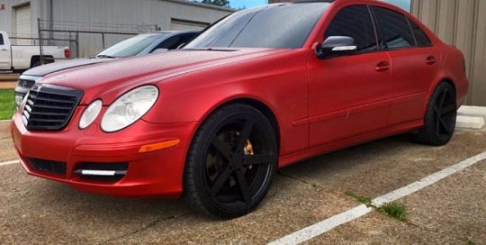 Mercedes Benz wrapped in 3M 1080-SP273 Satin Vampire Red