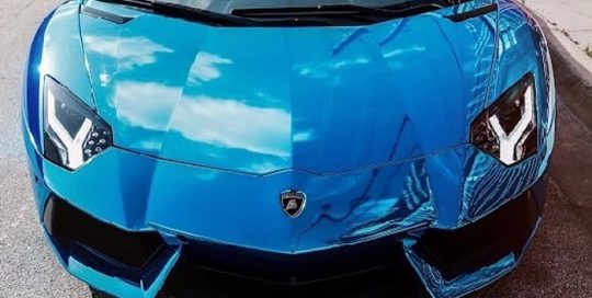 Lamborghini wrapped in Avery SW Blue Chrome vinyl