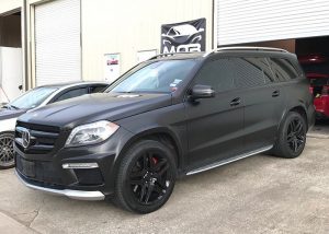 Mercedes Benz wrapped in Avery SW Satin Black vinyl