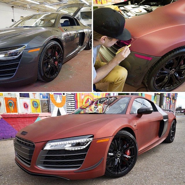 Audi wrapped in Red Aluminum Carbon Fiber