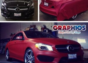 Mercedes Benz wrapped in Avery Matte Metallic Garnet Red vinyl