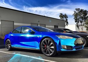 Tesla wrapped in Avery SW900-256 Blue Chrome