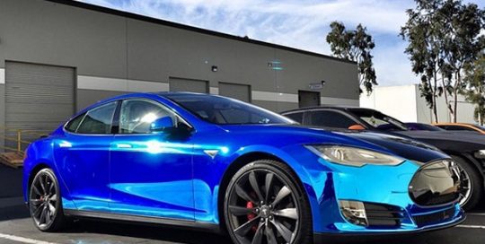 Tesla wrapped in Avery SW900-256 Blue Chrome