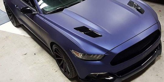 Ford Mustang wrapped in Avery SW900-623M Matte Night Blue Metallic
