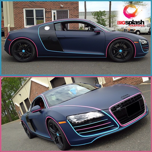 Audi wrapped in 1080 Matte Indigo vinyl and Hot Pink Sky Blue