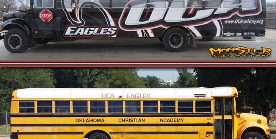 Bus wrapped in custom printed 180C vinyl