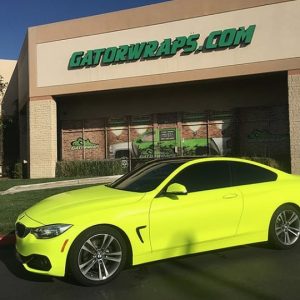 BMW wrapped in Satin Neon Fluorescent Yellow vinyl