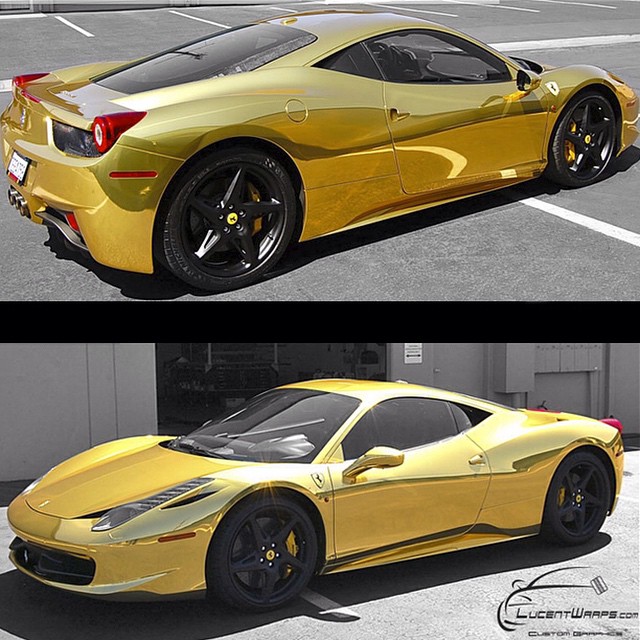 Ferrari wrapped in Avery Gold Chrome