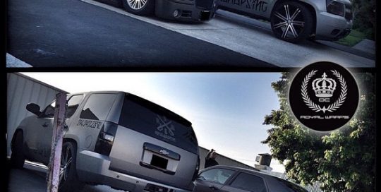 Chrysler wrapped in Graphite Grey Metallic and Chevrolet wrapped in 1080 Brushed Aluminum vinyl