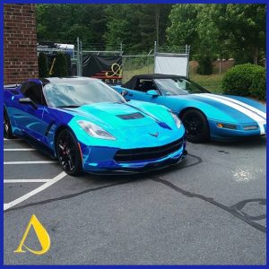 Chevrolet Corvette C7 wrapped in Avery SW Blue Chrome vinyl or Corvette c4 wrapped in 1080 Matte Blue Metallic