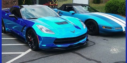 Chevrolet Corvette C7 wrapped in Avery SW Blue Chrome vinyl or Corvette c4 wrapped in 1080 Matte Blue Metallic