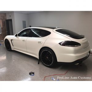 Porsche wrapped in 1080 Satin Pearl White vinyl