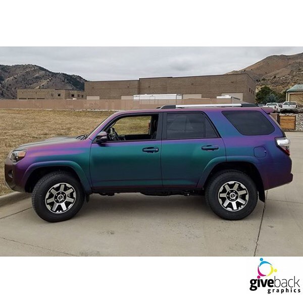 Toyota wrapped in Avery ColorFlow Satin Lightning Ridge Green/Purple shade shifting vinyl