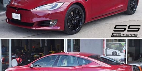 Tesla wrapped in 3M 1080-GP253 Gloss Cinder Spark Red