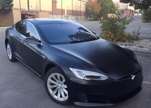 Tesla wrapped in 1080 Satin Black vinyl