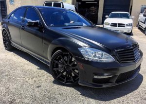 Mercedes Benz wrapped in Avery SW Satin Black vinyl