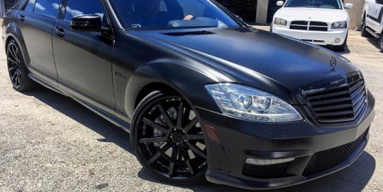 Mercedes Benz wrapped in Avery SW Satin Black vinyl