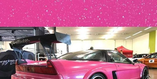 Acura NSX wrapped in Orafol 970RA Telemagenta vinyl and Avery 6040 Sparkle overlaminate