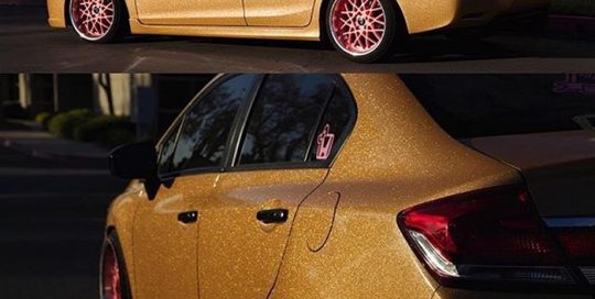 Honda Civic wrapped in Avery SW Metallic Diamond Amber vinyl