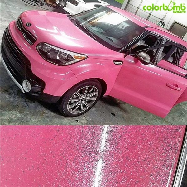 Kia Soul wrapped in Gloss Hot Pink vinyl overlaminated with Avery 6040