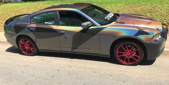 Dodge Charger wrapped in ColorFlip Psychedelic shade shifting vinyl