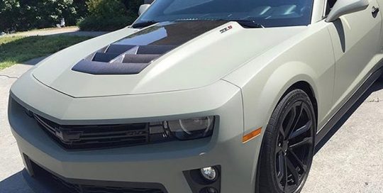 Chevrolet Camaro wrapped in Avery SW Matte Khaki Green vinyl