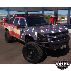 Chevy Silverado wrapped in custom printed in Avery 1105 vinyl with 1360z overlaminate