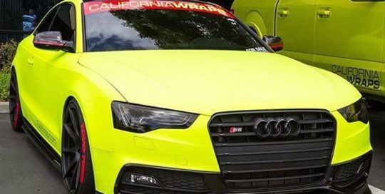 Audi S5 wrapped in Arlon Matte Fluorescent Hi Liter Yellow vinyl