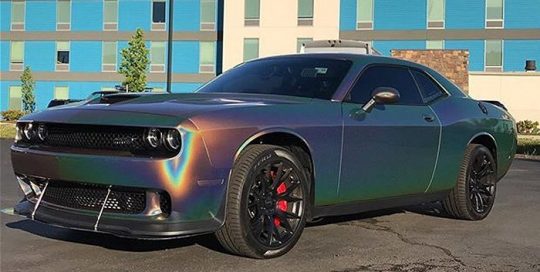 Dodge Challenger wrapped in ColorFlip Gloss Psychedelic shade shifting vinyl
