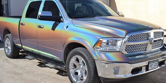 Dodge Ram wrapped in ColorFlip Psychedelic shade shifting vinyl